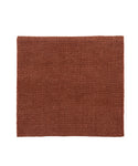 A Fabric Swatch Farmhouse Red Linen in a reddish-brown shade is shown textured and square-shaped on a white background.