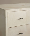 A close-up of the Napa Dresser shows two partially visible solid maple drawers with a marble-like finish and black T-shaped handles.