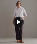 Thumbnail for video: Model walking in-studio wearing Wool Jones Trouser in Navy.